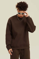 Heavyweight Brushed Fleece Relaxed Crew-Neck Sweatshirt in Brown - front modeled view