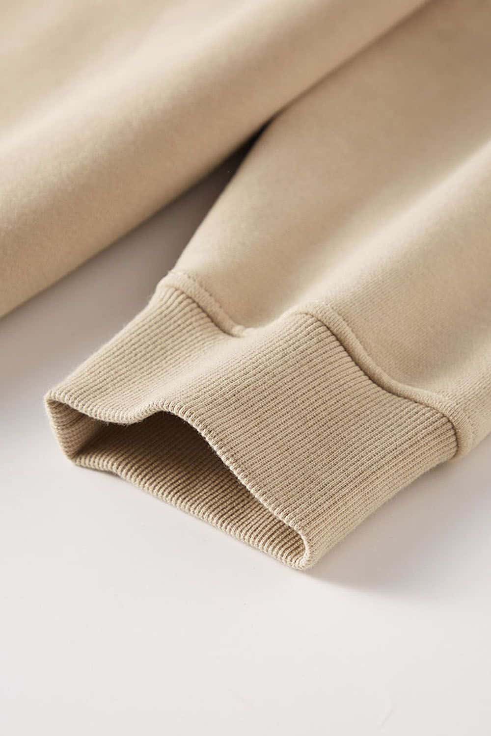Heavyweight Brushed Fleece Relaxed Crew-Neck Sweatshirt in Khaki - cuff detail