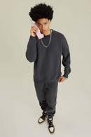 Heavyweight Brushed Fleece Relaxed Crew-Neck Sweatshirt in Medium Gray - full-length front modeled view