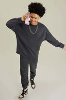 Heavyweight Brushed Fleece Relaxed Crew-Neck Sweatshirt in Medium Gray - full-length front modeled view