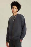 Heavyweight Brushed Fleece Relaxed Crew-Neck Sweatshirt in Medium Gray - front modeled view