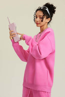 Heavyweight Brushed Fleece Relaxed Crew-Neck Sweatshirt in Rose Pink - side modeled view