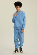 Heavyweight Brushed Fleece Relaxed Crew-Neck Sweatshirt in Smalt - full-length front modeled view