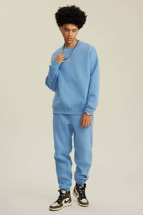 Heavyweight Brushed Fleece Relaxed Crew-Neck Sweatshirt in Smalt - full-length front modeled view