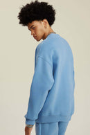 Heavyweight Brushed Fleece Relaxed Crew-Neck Sweatshirt in Smalt - back modeled view