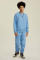 Heavyweight Brushed Fleece Relaxed Crew-Neck Sweatshirt in Smalt - full-length front modeled view