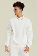 Heavyweight Brushed Fleece Relaxed Crew-Neck Sweatshirt in White - front modeled view