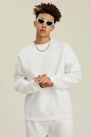Heavyweight Brushed Fleece Relaxed Crew-Neck Sweatshirt in White - front modeled view