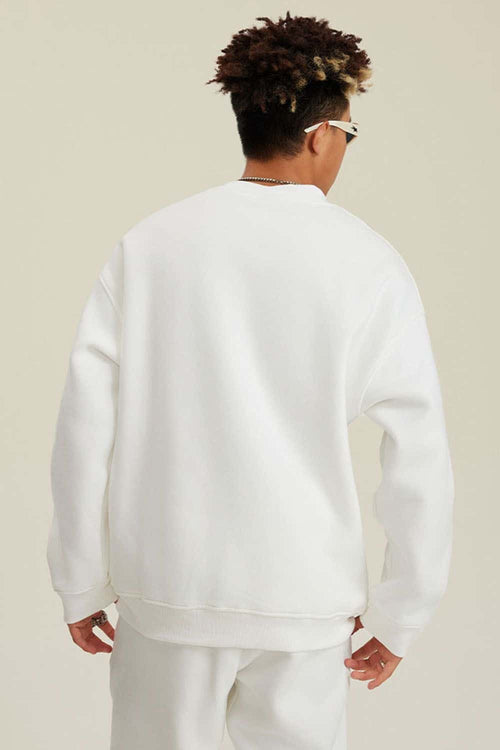 Heavyweight Brushed Fleece Relaxed Crew-Neck Sweatshirt in White - back modeled view