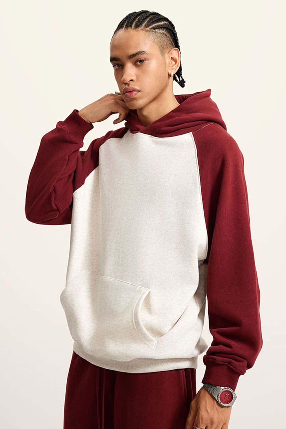 Heavyweight Color Block Drop Shoulder Fleece Hoodie