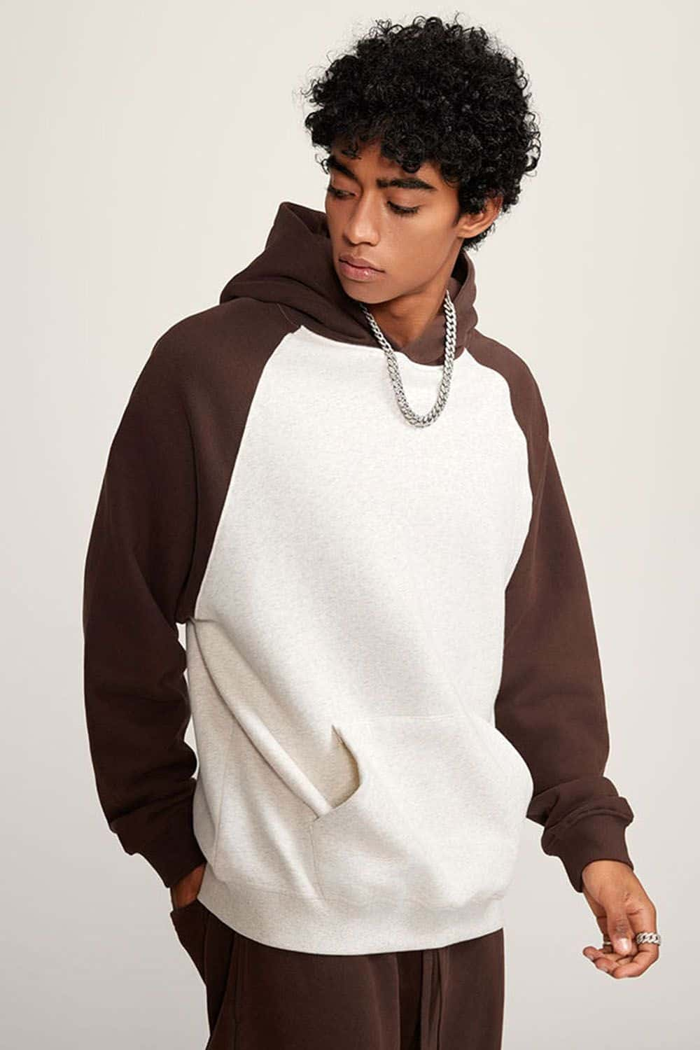 Heavyweight Color Block Drop Shoulder Fleece Hoodie