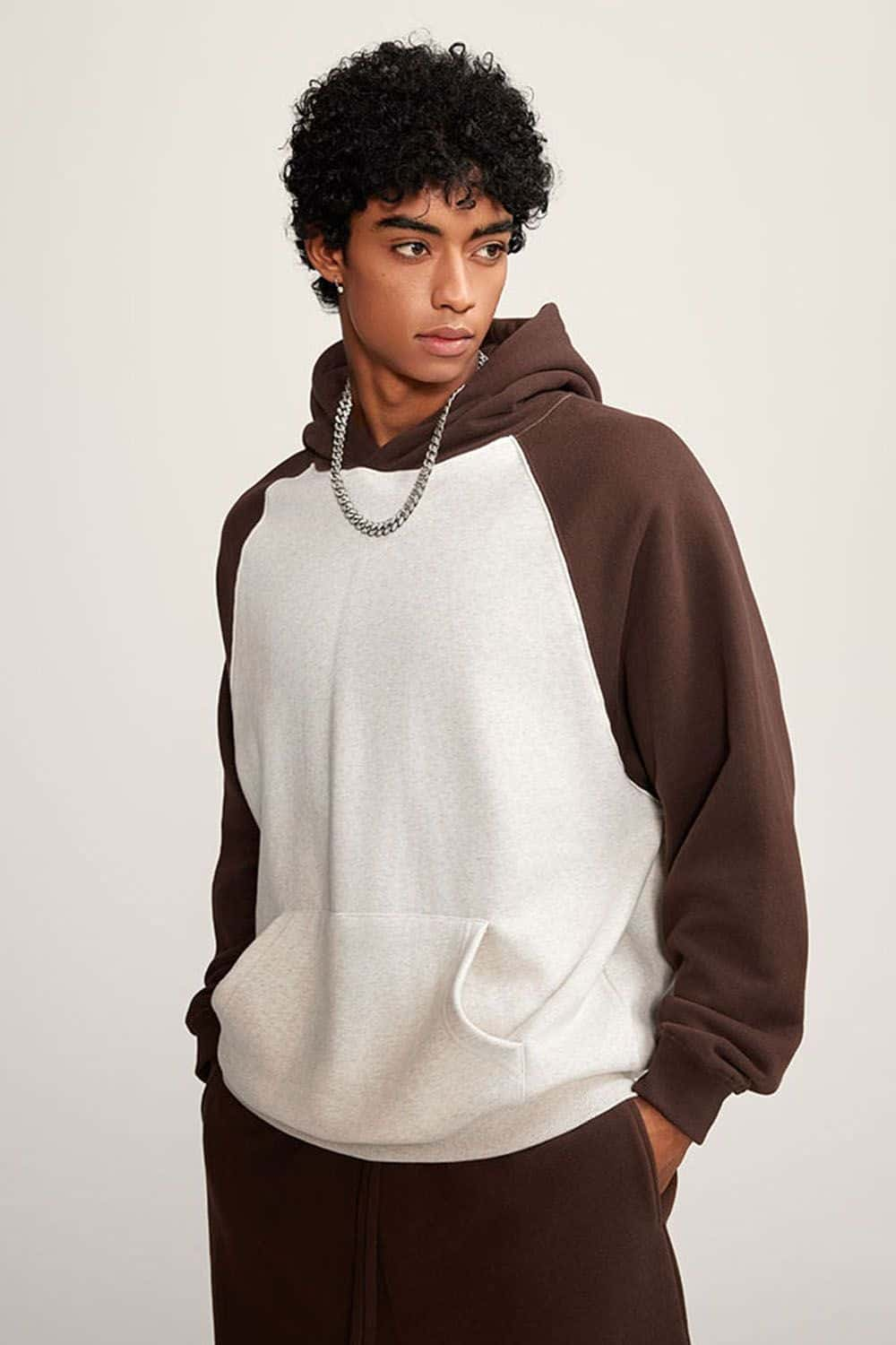 Heavyweight Color Block Drop Shoulder Fleece Hoodie