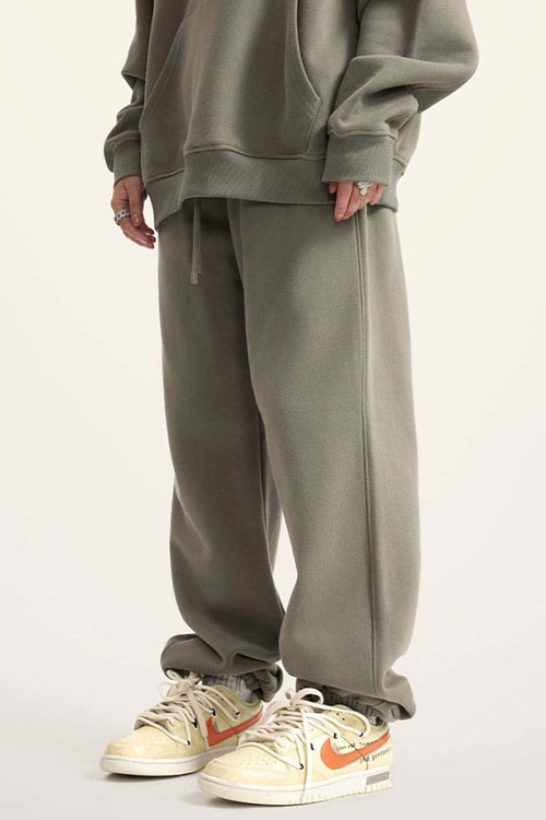 Fleece Lined Relaxed Fit Joggers - Grayish Green