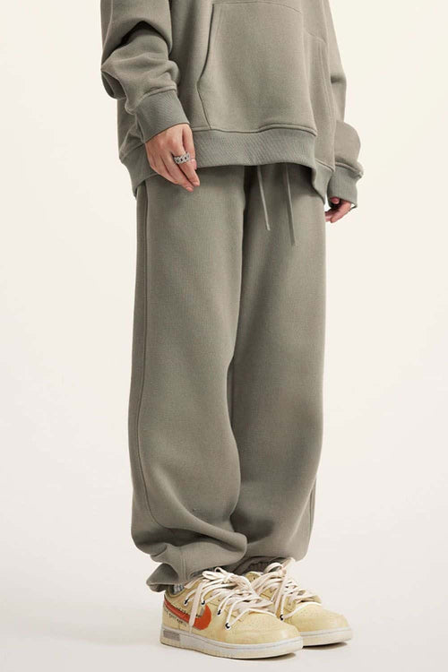 Fleece Lined Relaxed Fit Joggers - Grayish Green