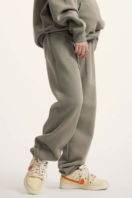 Fleece Lined Relaxed Fit Joggers - Grayish Green