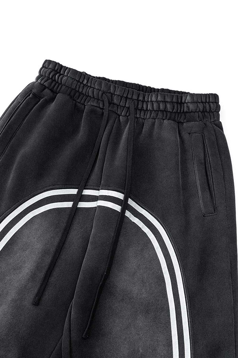 Streetwear Fleece-Lined Wide Leg Track Pants with Stripe Detail