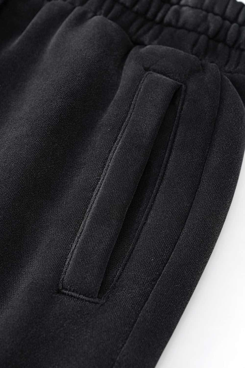 Streetwear Fleece-Lined Wide Leg Track Pants with Stripe Detail