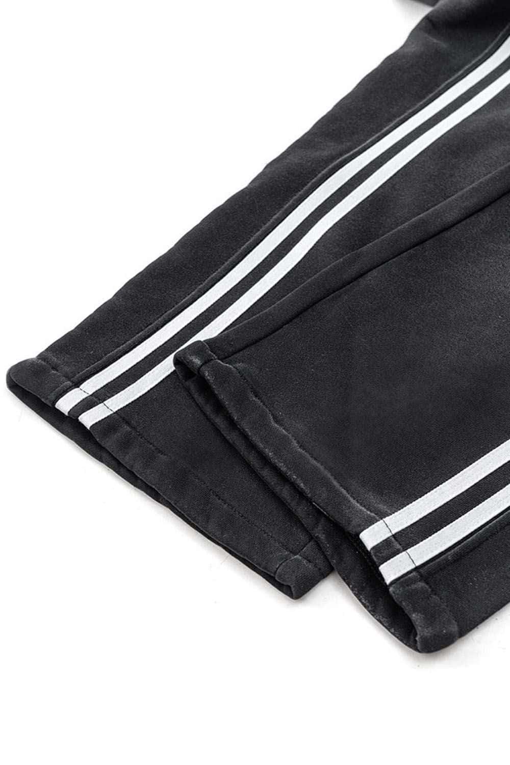 Streetwear Fleece-Lined Wide Leg Track Pants with Stripe Detail