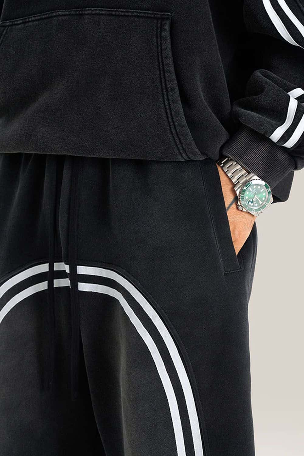 Streetwear Fleece-Lined Wide Leg Track Pants with Stripe Detail