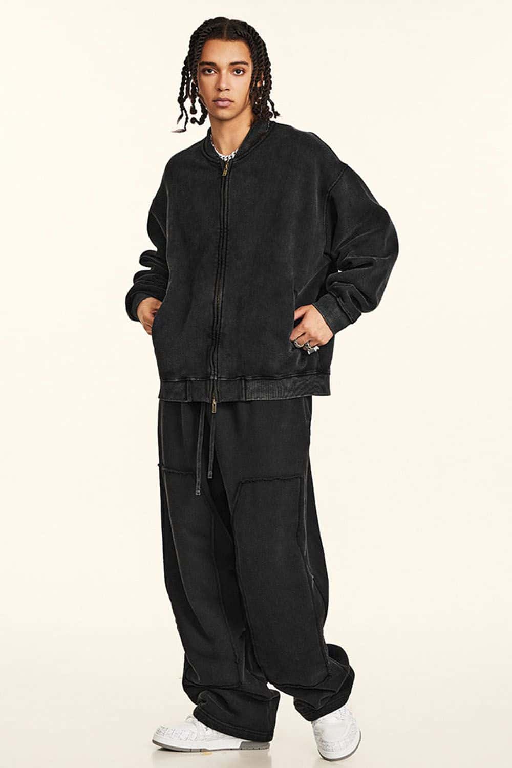 High Street Vintage Wash Fleece-Lined Zip-Up Hoodie