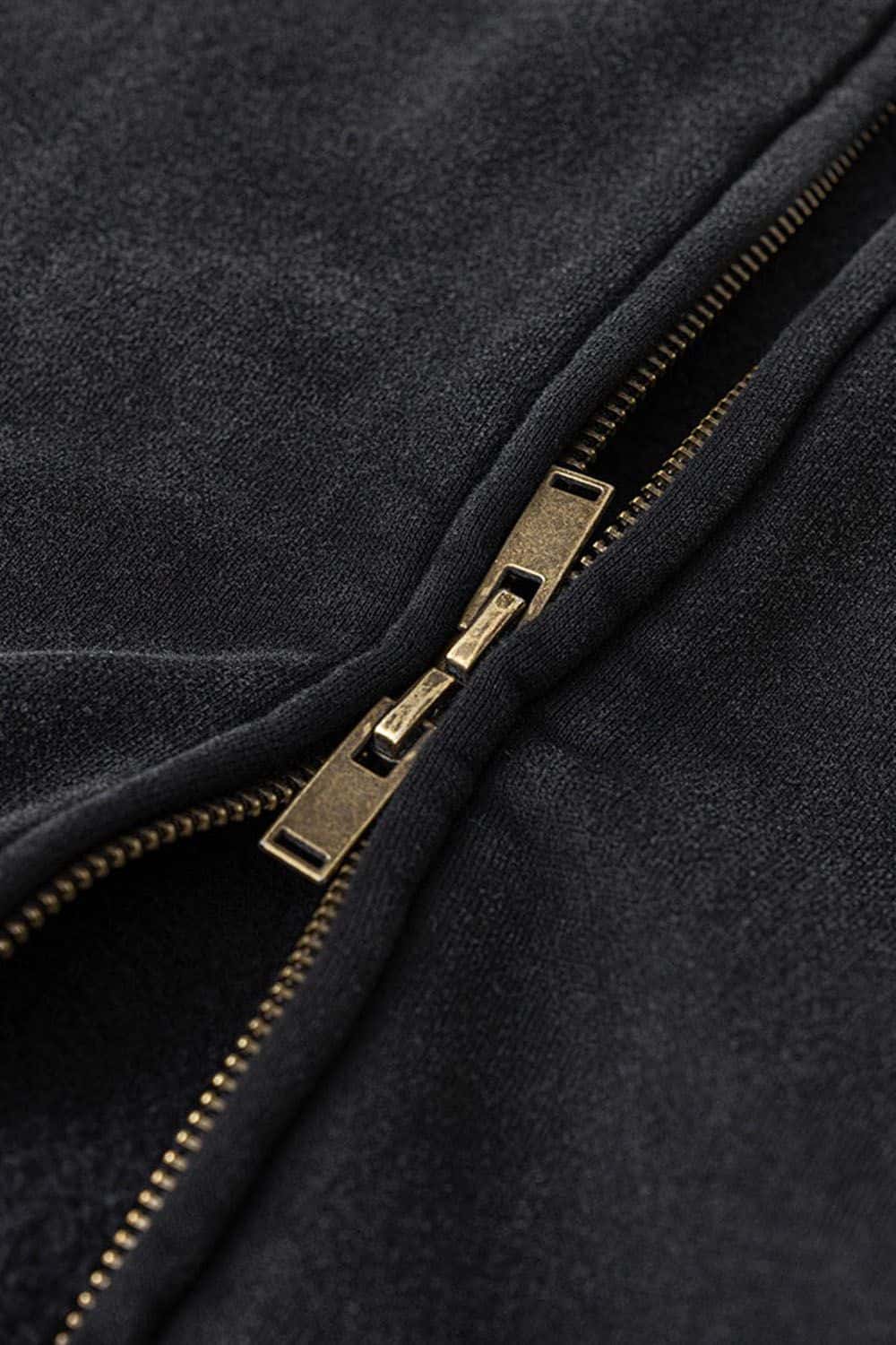 High Street Vintage Wash Fleece-Lined Zip-Up Hoodie