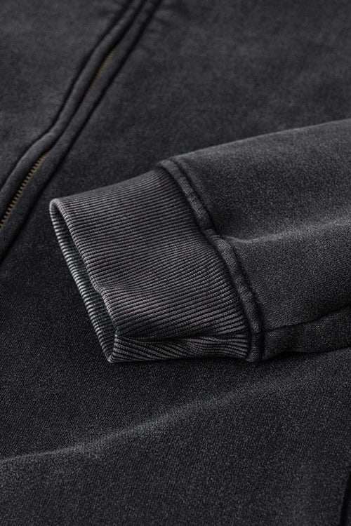 Washed Fleece Zip-Up Hoodie - Fried Snowflakes