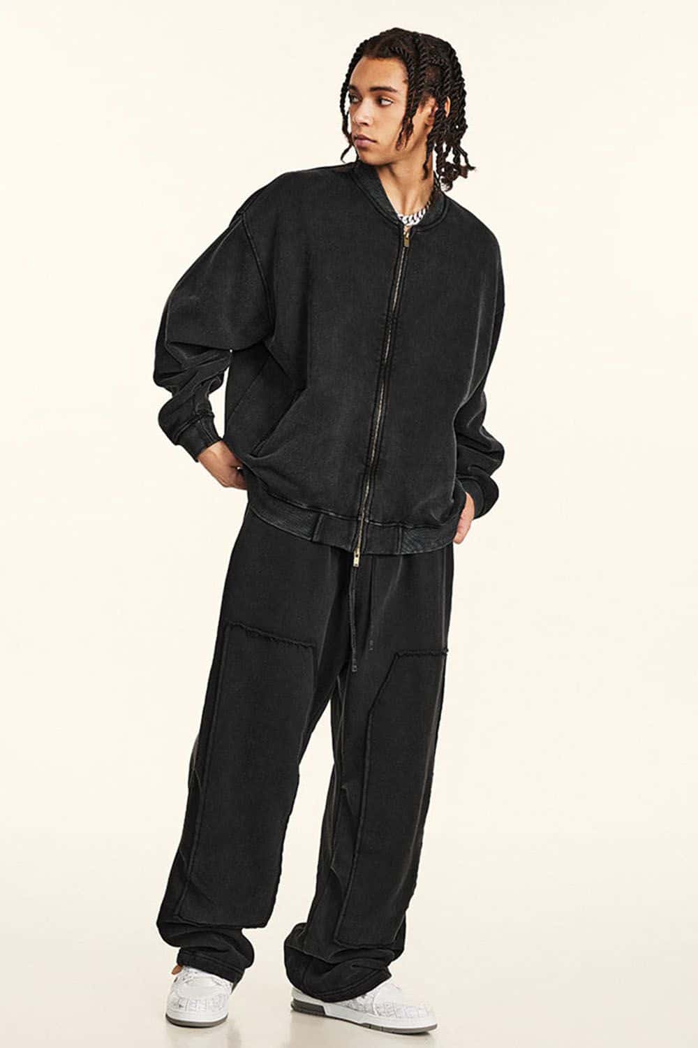 High Street Vintage Wash Fleece-Lined Zip-Up Hoodie