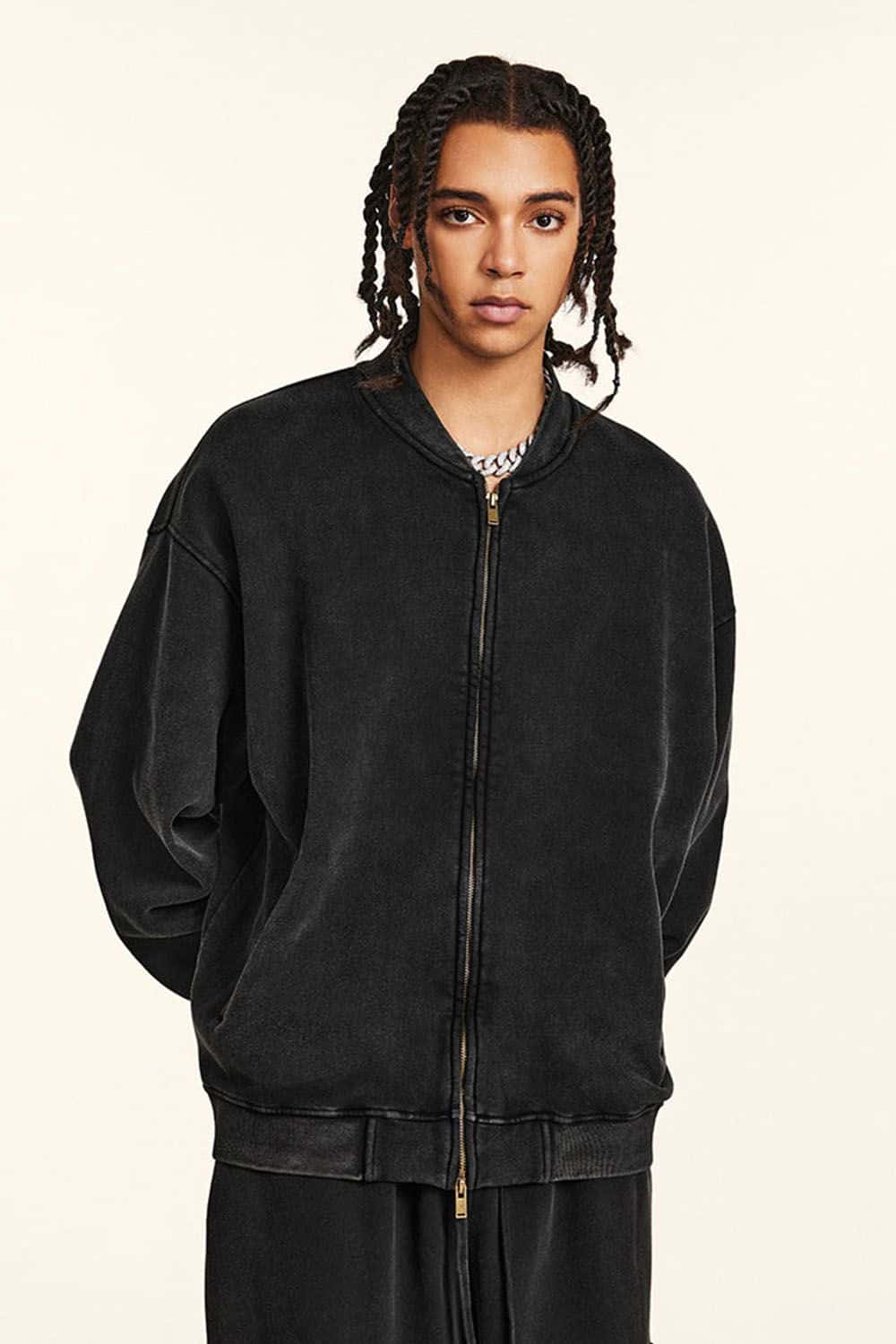 High Street Vintage Wash Fleece-Lined Zip-Up Hoodie