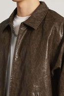 Waxed Washed Faux Leather Jacket - Brown
