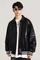 Waxed Washed Faux Leather Jacket - Black