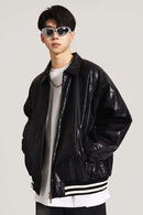 Waxed Washed Faux Leather Jacket - Black