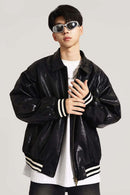 Waxed Washed Faux Leather Jacket - Black