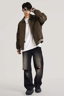 Waxed Washed Faux Leather Jacket - Brown
