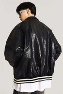 Waxed Washed Faux Leather Jacket - Black