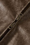 Waxed Washed Faux Leather Jacket - Brown
