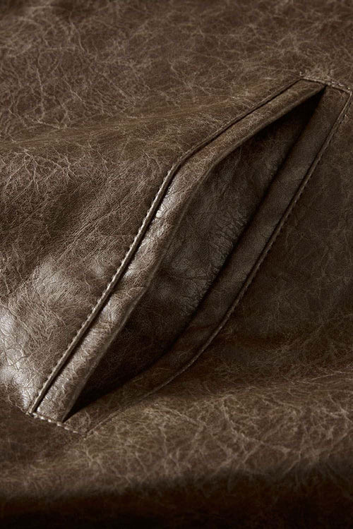Waxed Washed Faux Leather Jacket - Brown