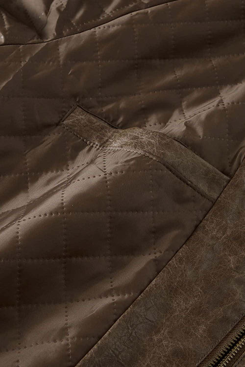 Waxed Washed Faux Leather Jacket - Brown