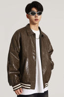 Waxed Washed Faux Leather Jacket - Brown
