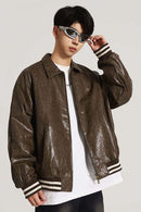 Waxed Washed Faux Leather Jacket - Brown