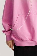 Ultra-Heavyweight Gradient-Wash Distressed Hoodie in Rose Pink - product detail close-up