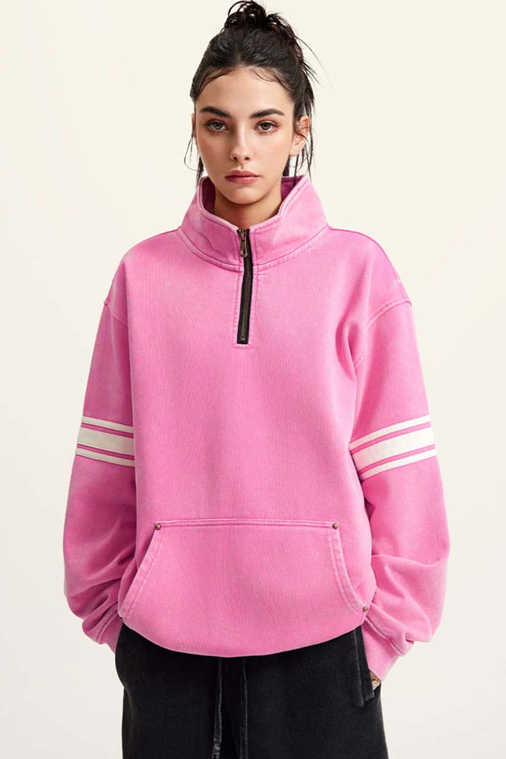 Heavyweight Washed Half-Zip Collared Sweatshirt in Oversized Fit