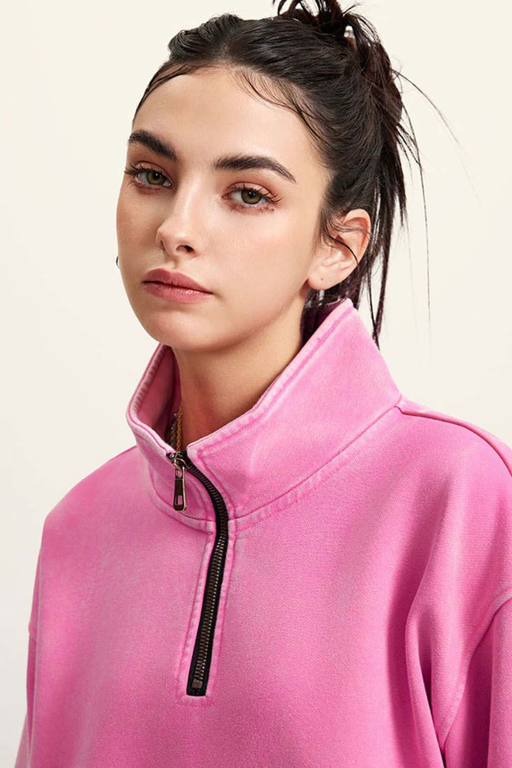 Heavyweight Washed Half-Zip Collared Sweatshirt in Oversized Fit