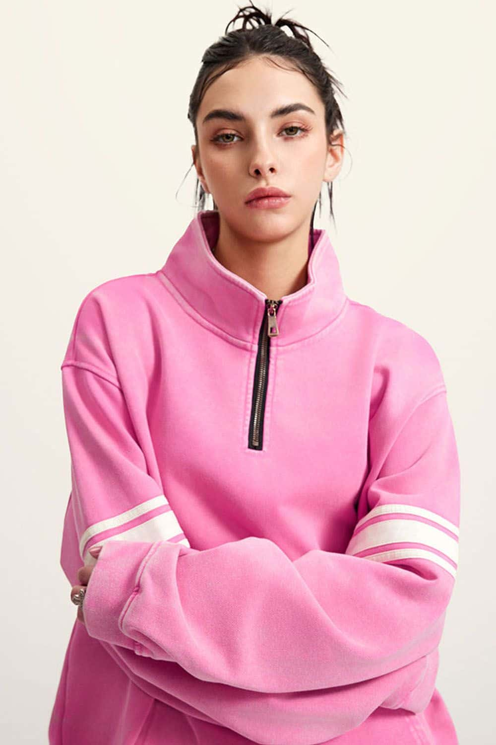 Heavyweight Washed Half-Zip Collared Sweatshirt in Oversized Fit