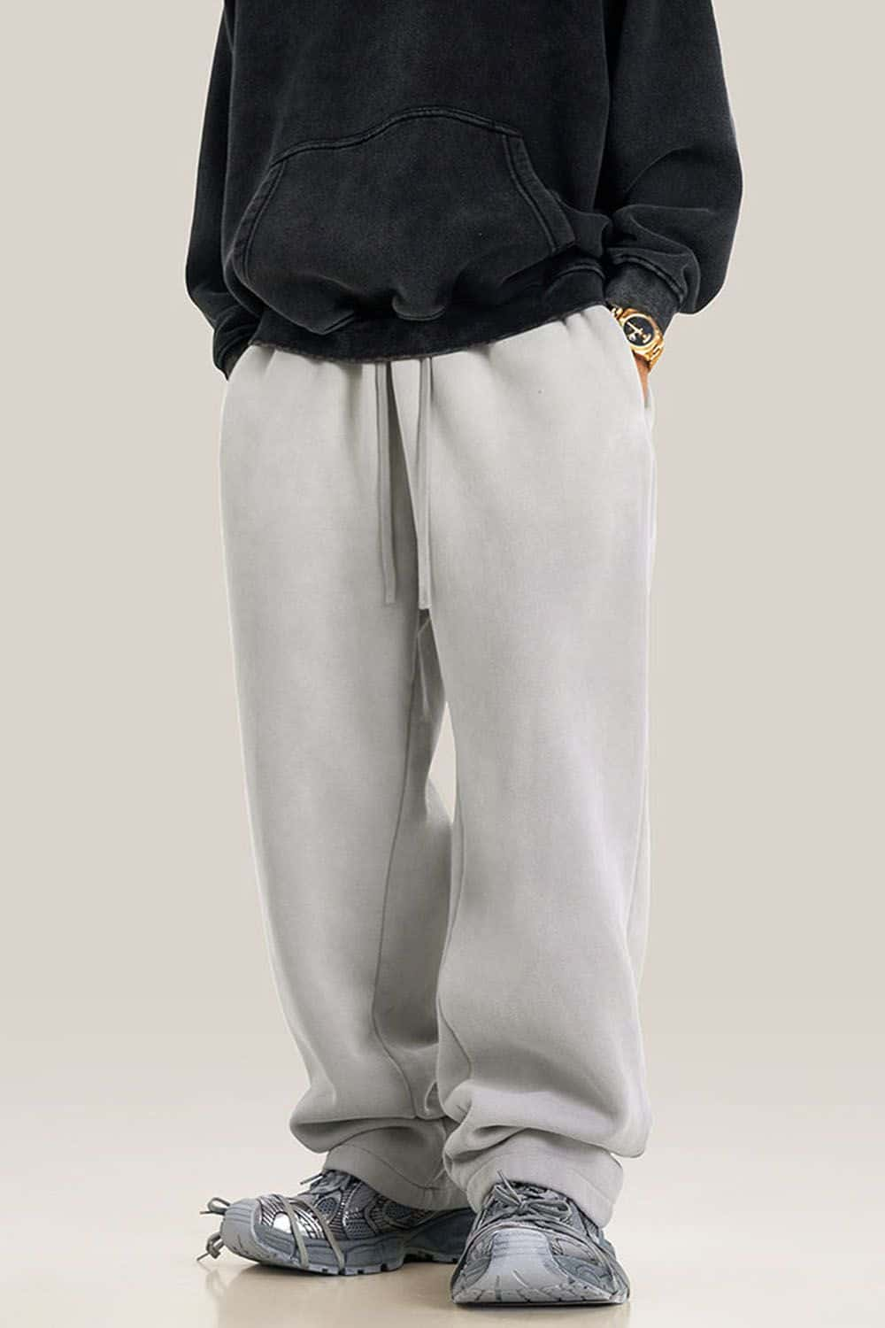 Fleece-Lined Thick Wide-Leg Streetwear Sweatpants