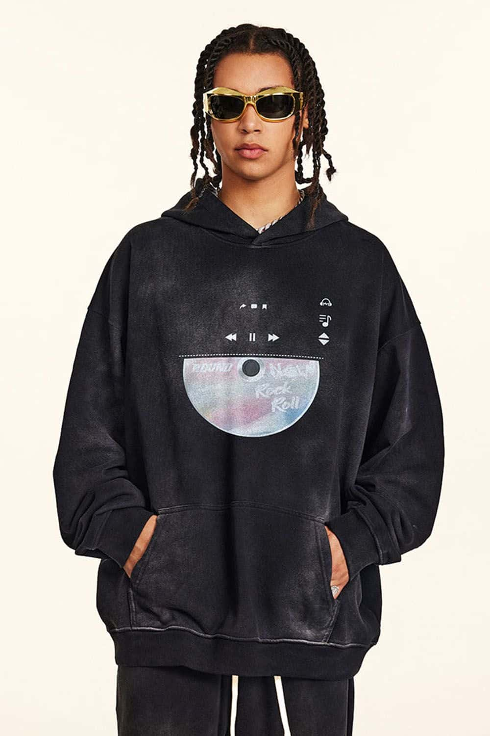 Retro Laser Disc Graphic Hooded Sweatshirt