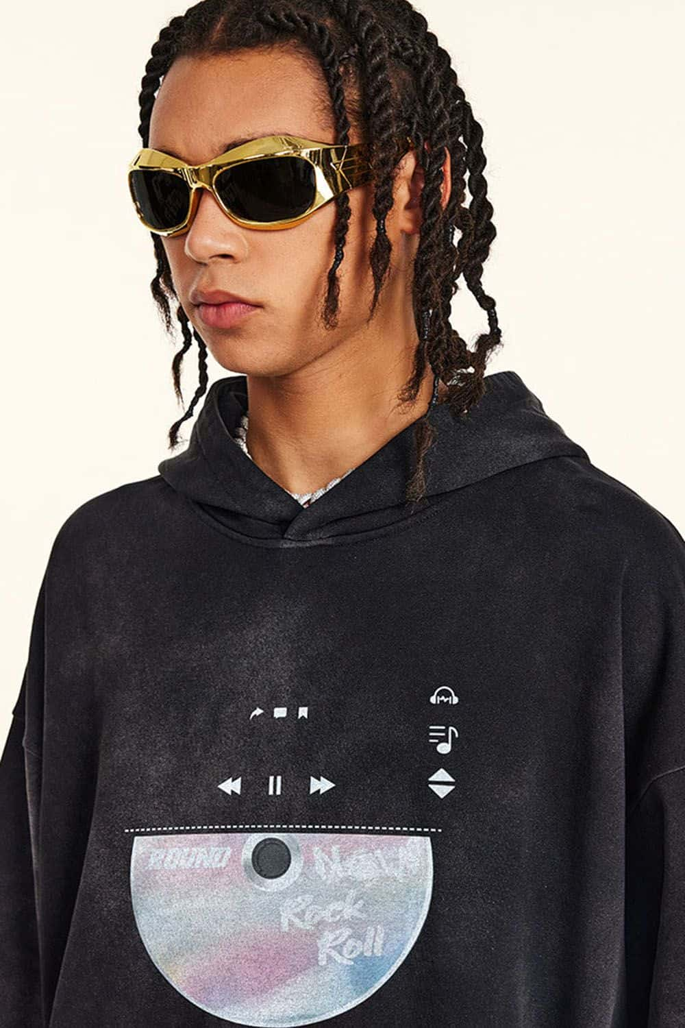 Retro Laser Disc Graphic Hooded Sweatshirt