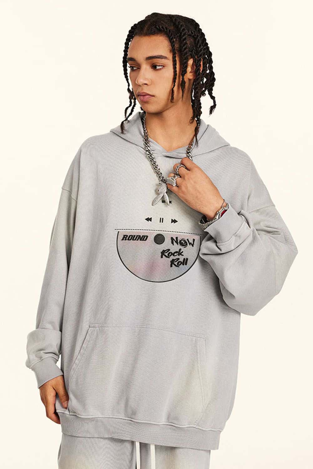 Retro Laser Disc Graphic Hooded Sweatshirt