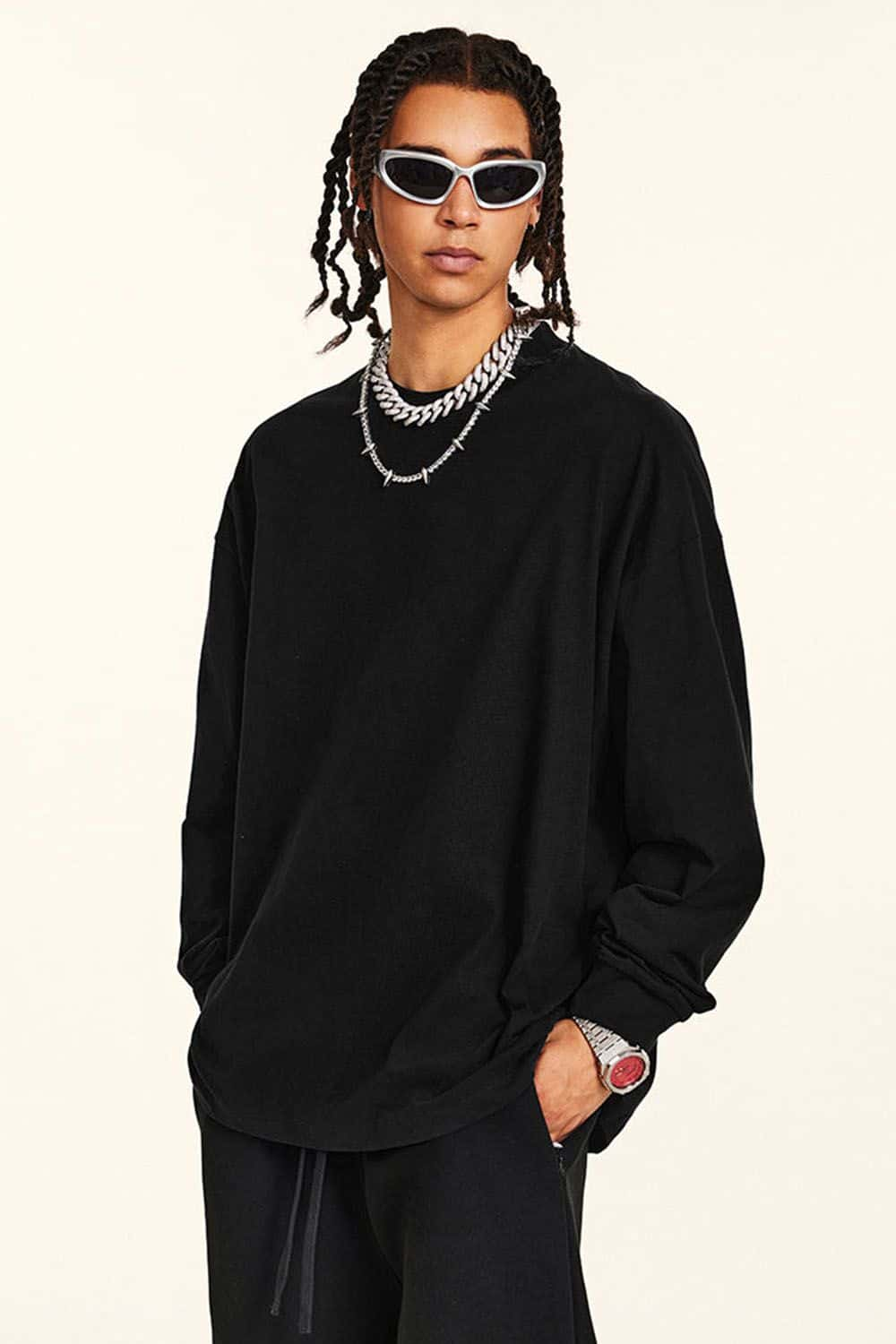 Loose-Fit Sporty Antimicrobial Long Sleeve T-Shirt