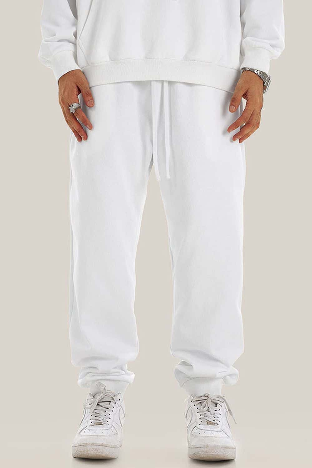 Loose-Fit White Drawstring Casual Sport Joggers