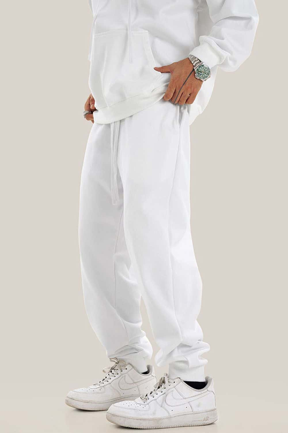 Loose-Fit White Drawstring Casual Sport Joggers